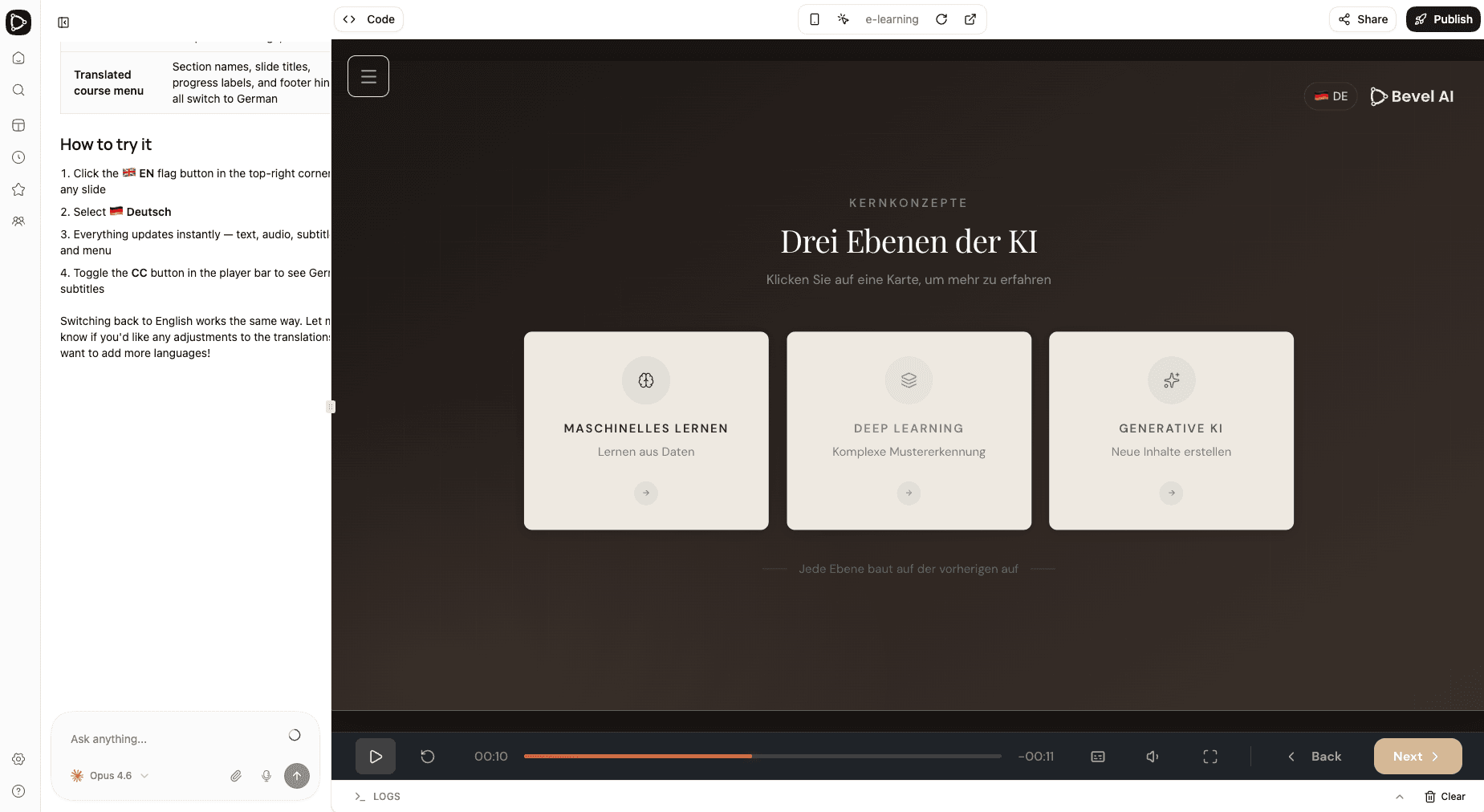 Course translated to German